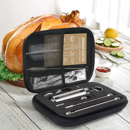 BSQ MONSTER Meat Injector Syringe Kit with 4 Professional Marinade Injector Needles and Travel Case for BBQ Grill Smoker, Turkey, Brisket; 2-oz Capacity; Paper User Manual and E-Book (PDF)