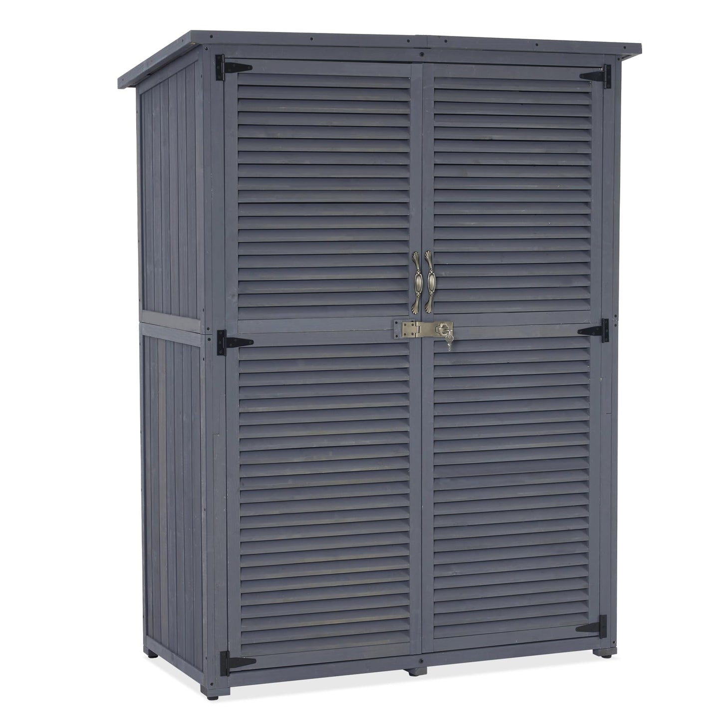 MCombo Outdoor Storage Cabinet, Wooden Storage Shed with Latch, Outside Garden Tool Shed with 2 Doors for Patio Yard Lawn, 1900 (Grey, Large)