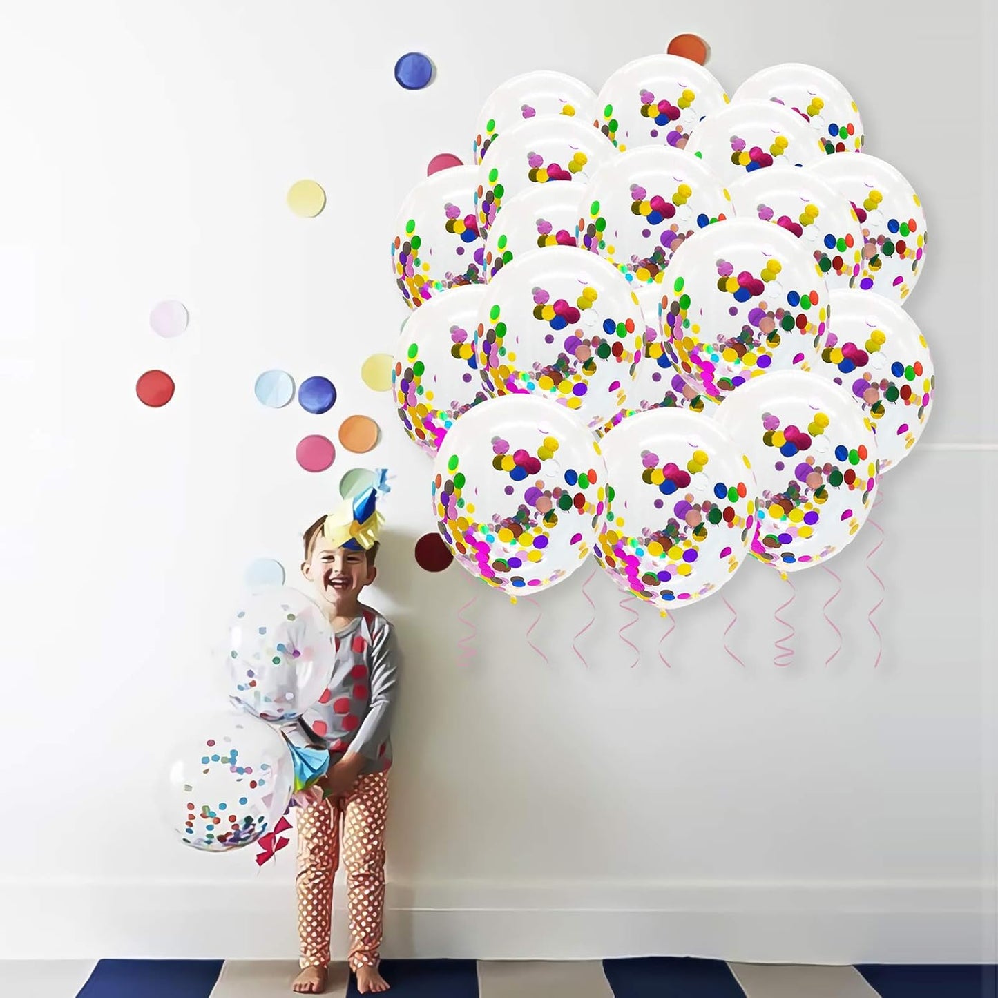 Rainbow Confetti Balloons, 25 Pcs Thickened 12 Inch Clear Latex Balloons with Colorful Confetti for Graduation,