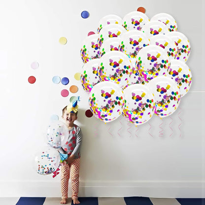 Rainbow Confetti Balloons, 25 Pcs Thickened 12 Inch Clear Latex Balloons with Colorful Confetti for Graduation,