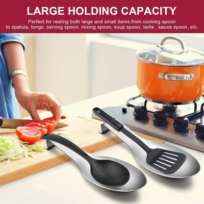 E-far Stainless Steel Spoon Rest Set - Large Kitchen Ladle Holder | Dishwasher Safe, Set of 2