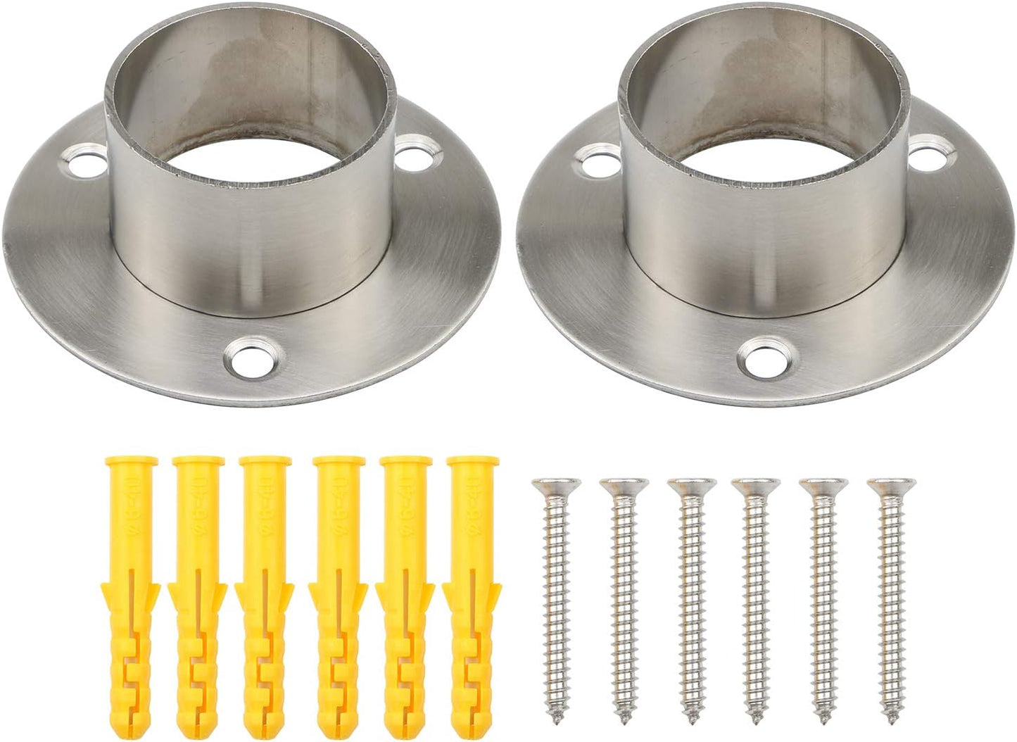 Stainless Steel Closet Rod Flange Holder for 1.5 inch (38mm) Diameter Steel Pipe, Pack of 2