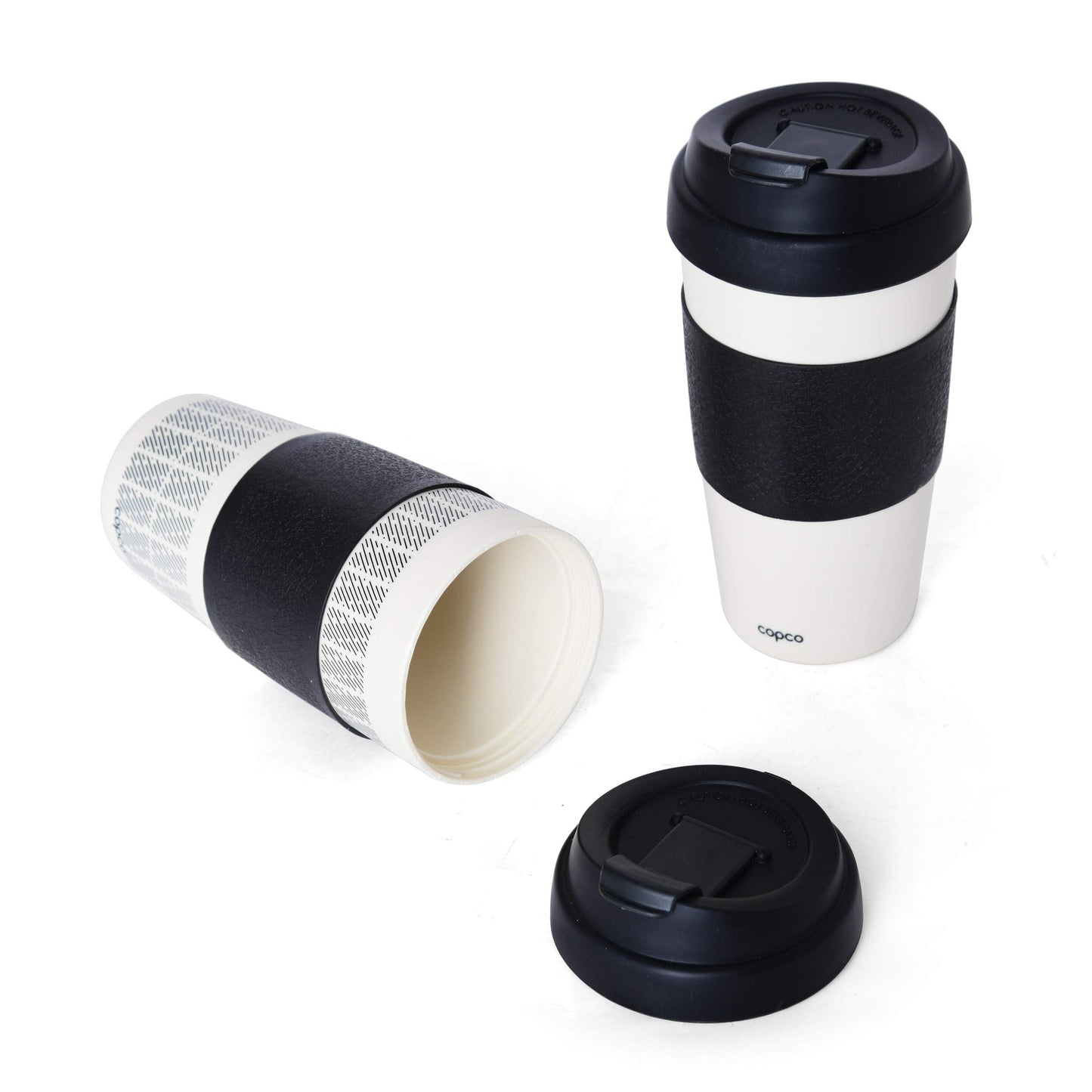 Copco 5237160 Reusable, Insulated Double Wall Travel Mugs 16-ounce White/Black , 2 Count ( Pack of 1)