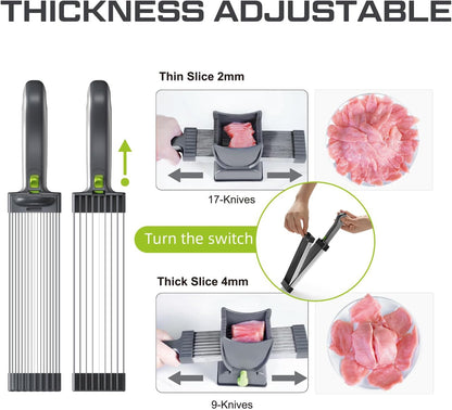 Meat Slicer for Fresh Raw Meat - Adjustable Thickness 2 or 4 mm, 17 IN 1 Stainless Steel Cleaver Kitchen Knife