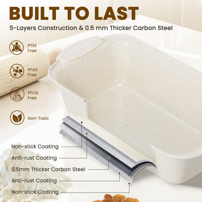 Kikcoin 22 PCS Nonstick Baking Pans Set, Stackable Bakeware Sets with Silicone Handles, 450°F Oven Safe Baking Sheet Set, Easy Release Cookie Sheets for Baking, Cream