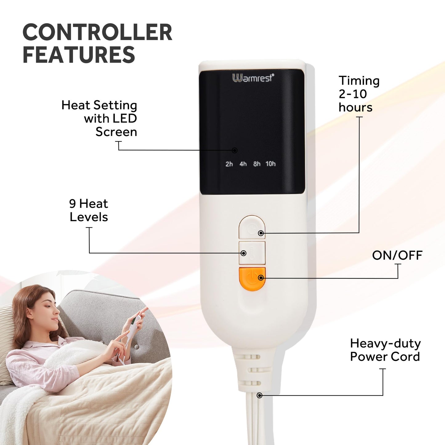 Warmrest Heated Blanket Electric Throw Soft Flannel Sherpa, 6 Heat Levels Fast Heating, 2 to 10 Hours Auto-Off Detachable Controller Machine Washable, Beige 50"x60"