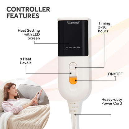 Warmrest Heated Blanket Electric Throw Soft Flannel Sherpa, 6 Heat Levels Fast Heating, 2 to 10 Hours Auto-Off Detachable Controller Machine Washable, Beige 50"x60"