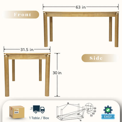 Hyfirm Solid Wood Dining Table for 4-6, 63 Inch Mid Century Modern Rectangular Kitchen Table with Gold Ring Decoration, Farmhouse Dinner Table for Dining Room/Home Office/Restaurant, Natural