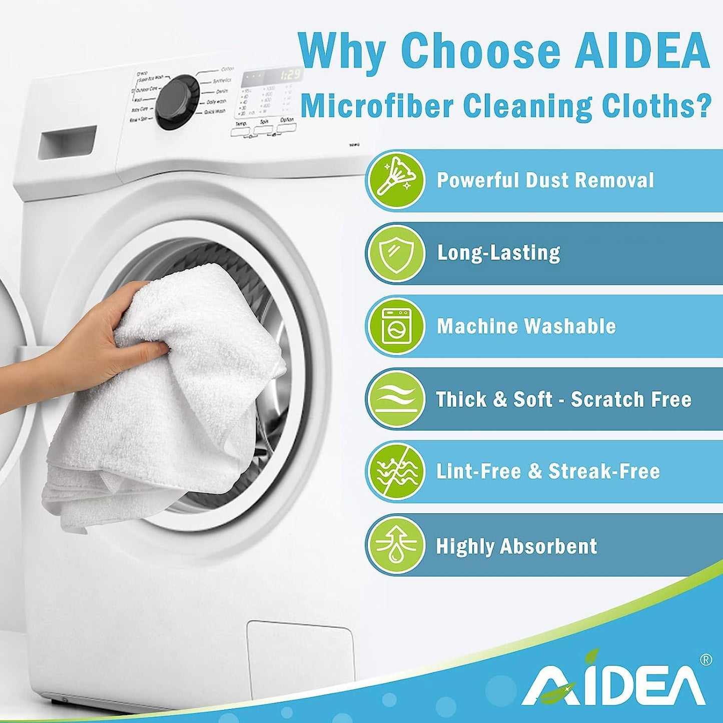 AIDEA Microfiber Cleaning Cloth White 50PK, Cleaning Rags, Lint Free Microfiber Towels, Kitchen Towels Dusting Cloth, Wash Cloths, Dish Rags White, 12"x 12"