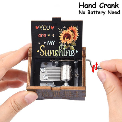 byykit Music Boxes You are My Sunshine,Unique Hand-cranked Wooden Engraved Vintage Music Box, Anniversary Wedding Birthday Gift for Boyfriend Wife Girlfriend mom