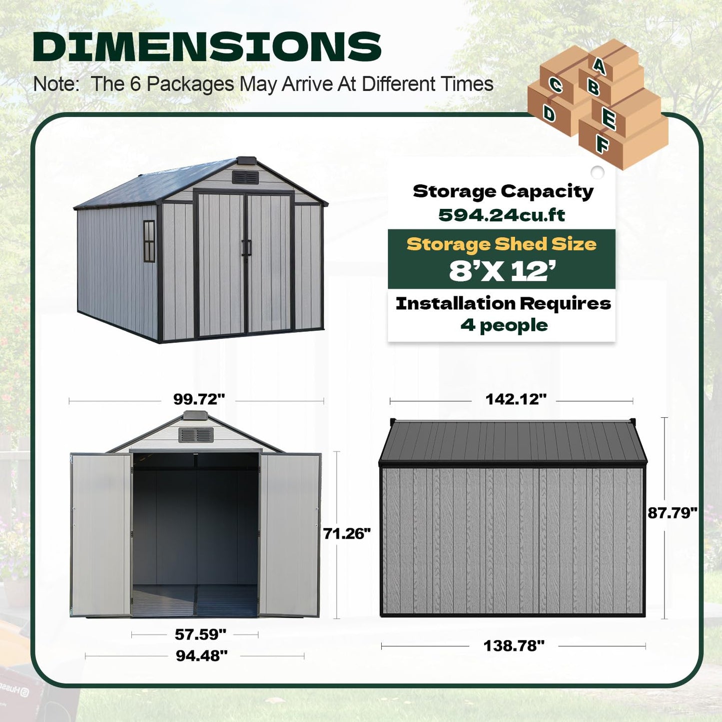DNYKER 8 x 12 FT Resin Outdoor Storage Shed, All-Weather Plastic Garden Shed with Floor, Lockable Doors & Windows, Plastic Tool Shed for Poolside, Backyard, Patio