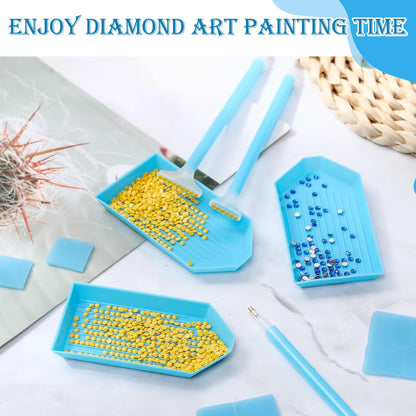 Affrolling 180 Pcs 5d Diamond Art Painting Tools and Accessories Kits Include Drill Pens with 3 Drill Sizes, Plastic Diamond Trays, Glue Clay, Rhinestone Art Painting DIY Accessories(Blue)