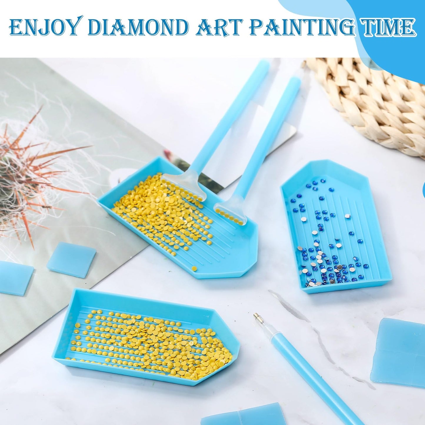 Affrolling 180 Pcs 5d Diamond Art Painting Tools and Accessories Kits Include Drill Pens with 3 Drill Sizes, Plastic Diamond Trays, Glue Clay, Rhinestone Art Painting DIY Accessories(Blue)