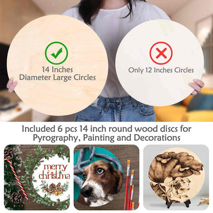 6 Pack 14 Inch Wood Rounds Circles for Crafts, Unfinished Wood Circles Wood Sign Blank, Wooden Discs for DIY Crafts, Door Hangers and Christmas Decoration