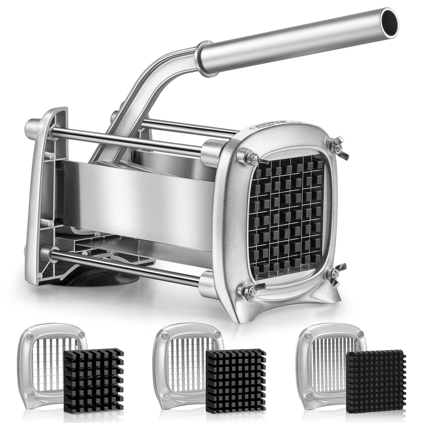 Sopito Professional Stainless Steel French Fry Cutter, 3 Blades (1/2", 3/8", 1/4") for Potatoes, Carrots, Apples, Commercial & Home Use