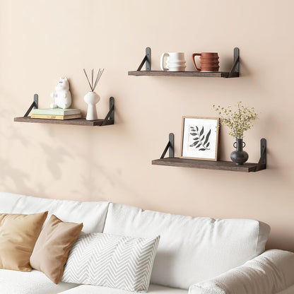 16.5 Inch (Set 6 YGEOMER Brown Floating Shelves for Wall, Farmhouse Wall Shelves for Bedroom, Bathroom Storage, Living