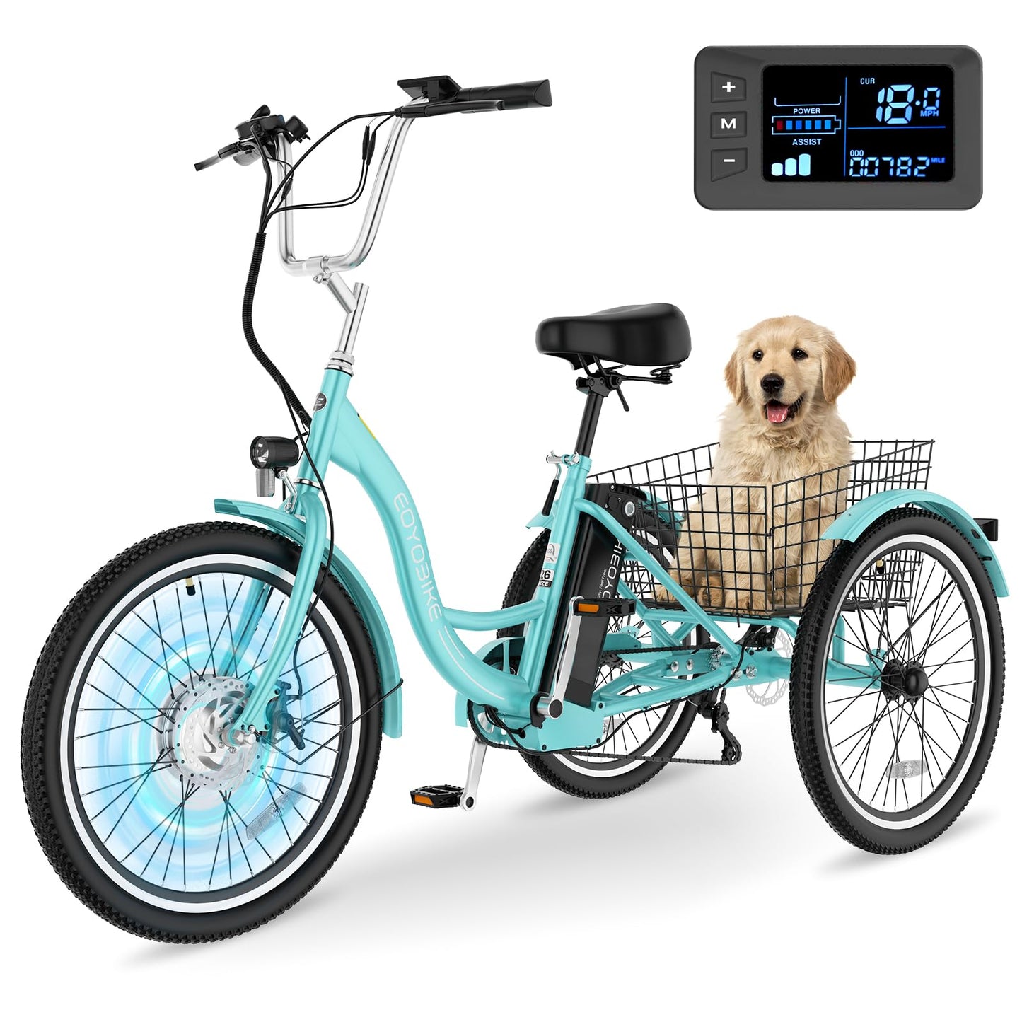 MOONCOOL Electric Tricycle for Adults, 350W 36V Removable Battery, 7 Speeds 3 Wheels Electric Trikes with Large Basket Up to 60Miles