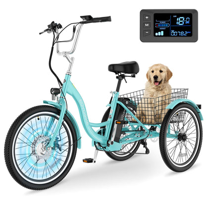 MOONCOOL Electric Tricycle for Adults, 350W 36V Removable Battery, 7 Speeds 3 Wheels Electric Trikes with Large Basket Up to 60Miles