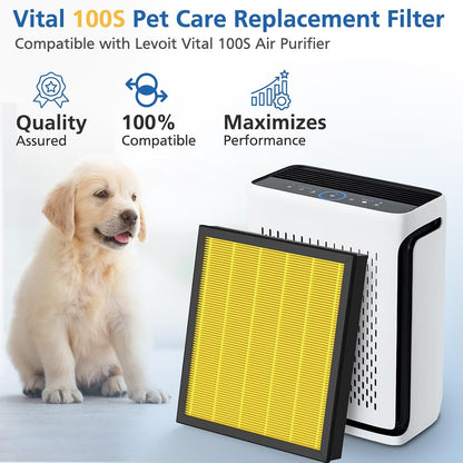 Vital 100S Pet Care Replacement Filter - 3-in-1 HEPA & Activated Carbon for LEVOIT Vital 100S | 2 Pack, Yellow