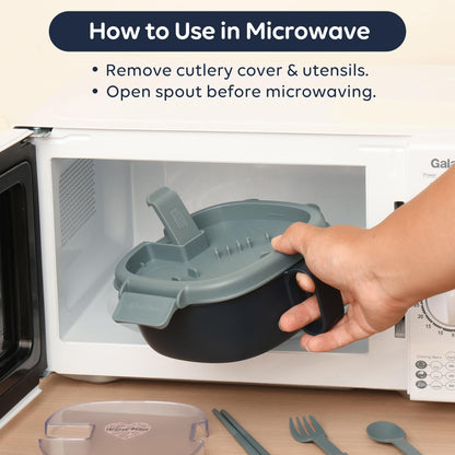 AI LOVE PEACE Microwavable Ramen Bowl Cooker with Lid - Leakproof Noodle Container with Built-In Utensils, BPA-Free, Dishwasher & Freezer Safe [Navy]