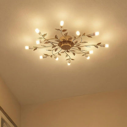 Lucande 31.5" Rustic Floral Ceiling Chandelier, 12-Light LED, Bronze Finish Close to Ceiling Light Fixture for Bedroom Living Room Dining Room Entryway, Warm White 3000K, Shallow Height