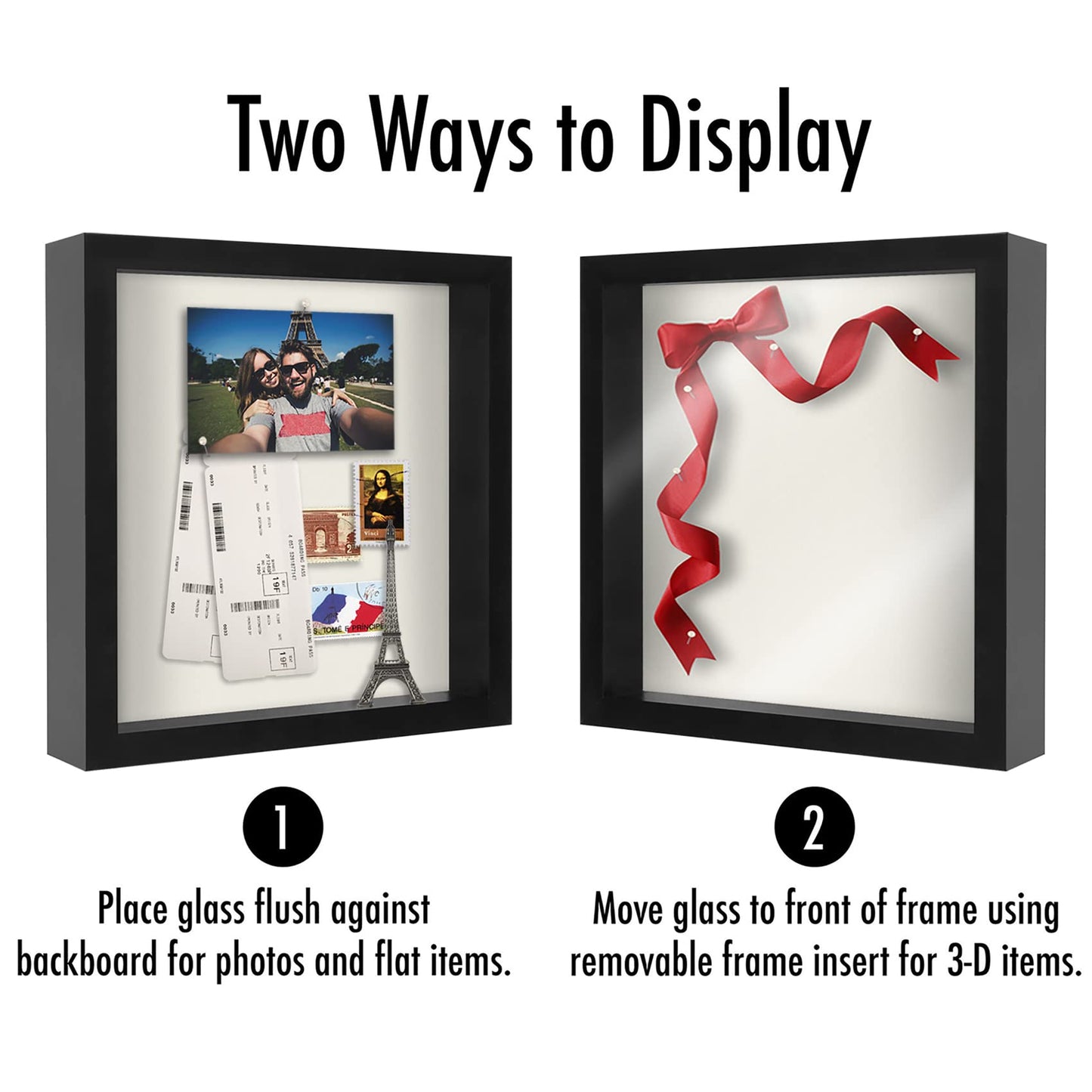 Americanflat 11x11 Shadow Box Frame with Shatter-Resistant Glass - Silhouette Collection - Large Shadow Box Display Case for Tabletop and Wall Display - Black with Soft Felt Back