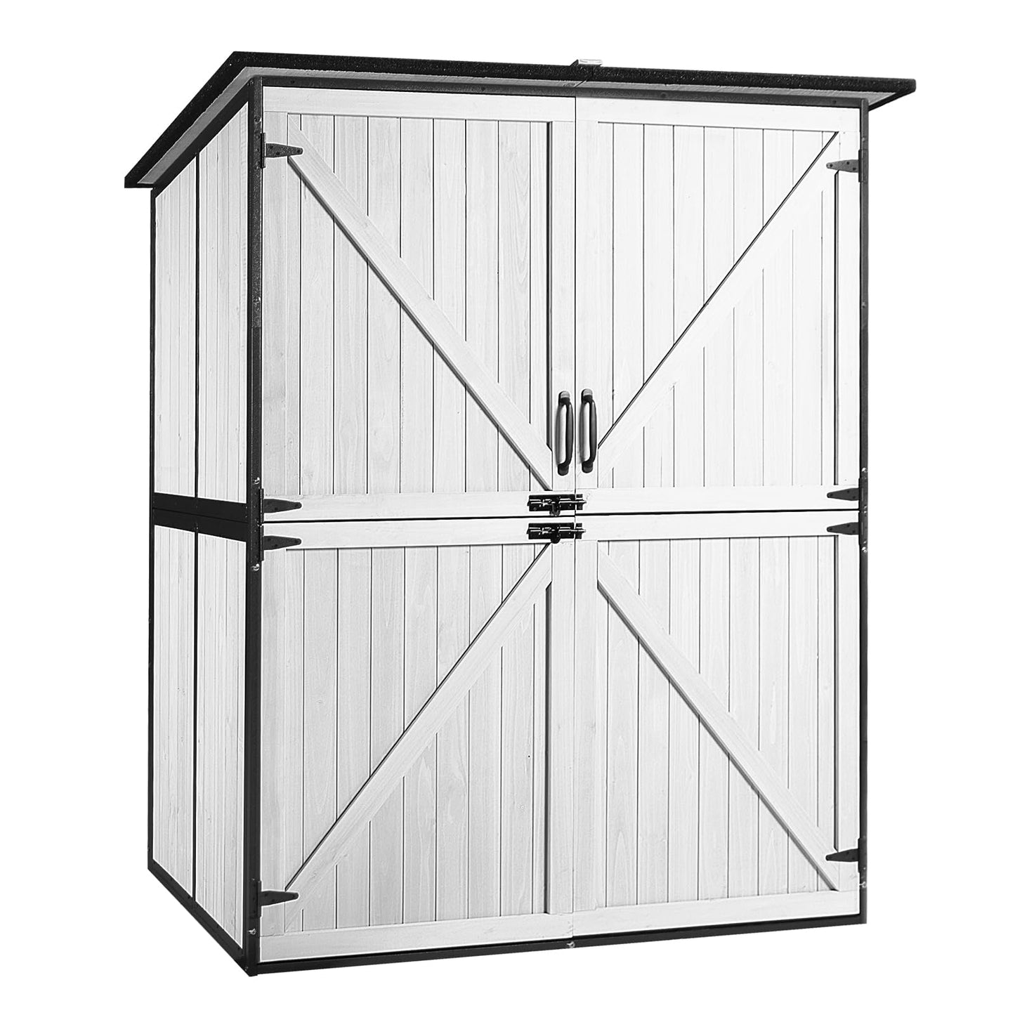 GUTINNEEN Outdoor Storage Cabinet Durable Metal Frame and Solid Wood Vertical Tool Shed with 3 Adjustable Height Shelves and Bottom Floor for Patio, Garden, Backyard, 55" L x 29" W x 67" H
