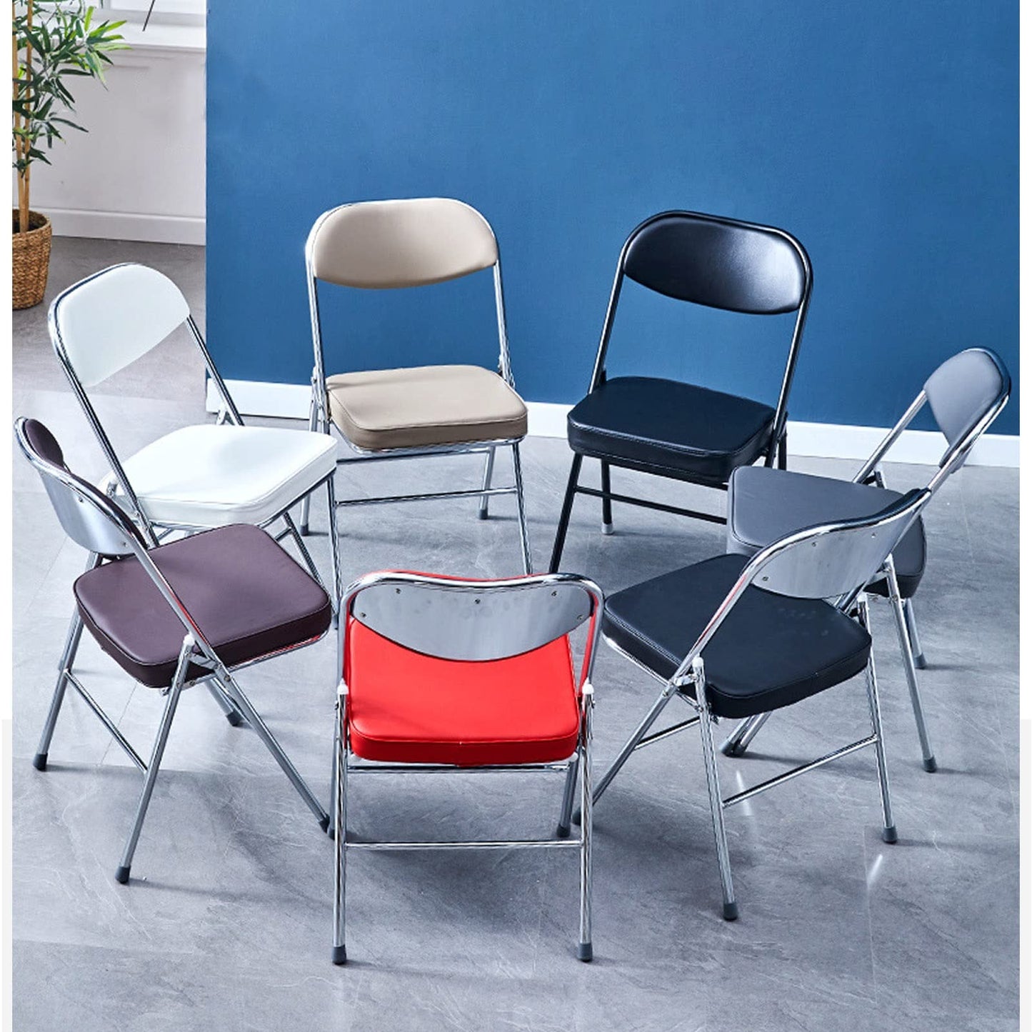 Folding Chairs Indoor-Easy To Clean Visitor Conference Temporary Seat Foldable Chairs Pu Seat-Patio Chairs Metal Frame Foldable Chair For Desk Home Garden Office Computer Desk Stool (White X1)