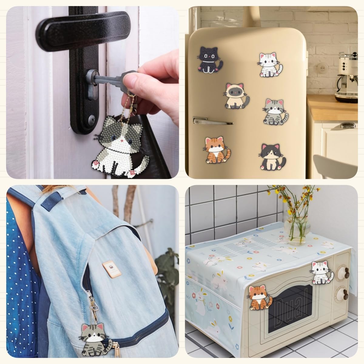 Bulerrylulu 9 Pcs Diamond Painting Magnets Kits Cat Fridge Magnet Stickers Diamond Art Painting Keychains Gem Painting kit for Beginners Adults DIY Art Craft Gifts Home Decors (cat)