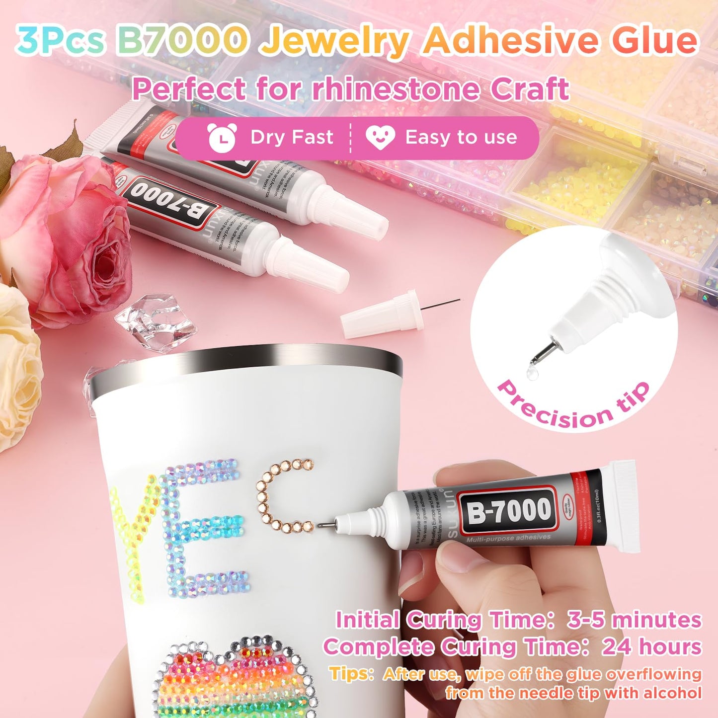 Zefy 40000 Pcs Resin Jelly Rhinestones for Bedazzling, 40 Colors 3mm Flatback Gems for Crafting, Bedazzling Kit with 3Pcs B7000 Glue for Clothing Shoes Nail Book Diamond Art