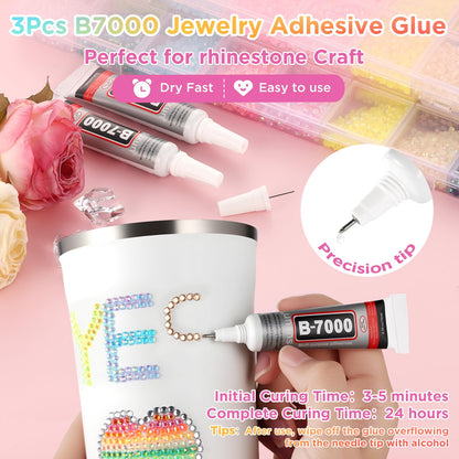 Zefy 40000 Pcs Resin Jelly Rhinestones for Bedazzling, 40 Colors 3mm Flatback Gems for Crafting, Bedazzling Kit with 3Pcs B7000 Glue for Clothing Shoes Nail Book Diamond Art