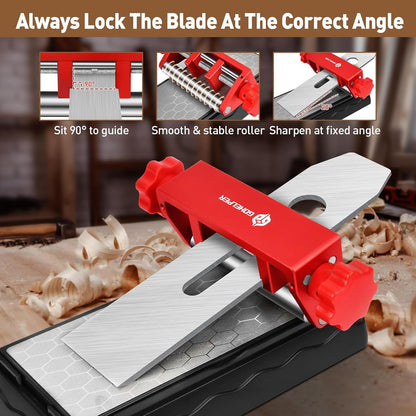 Chisel Sharpening Jig, Wood Honing Guide for Chisels and Planes Width 0.1" to 2.8" with Sharpening Angle Fixture, Angle Gauge from 10° to 45°(With 2 Sharpening Stones)