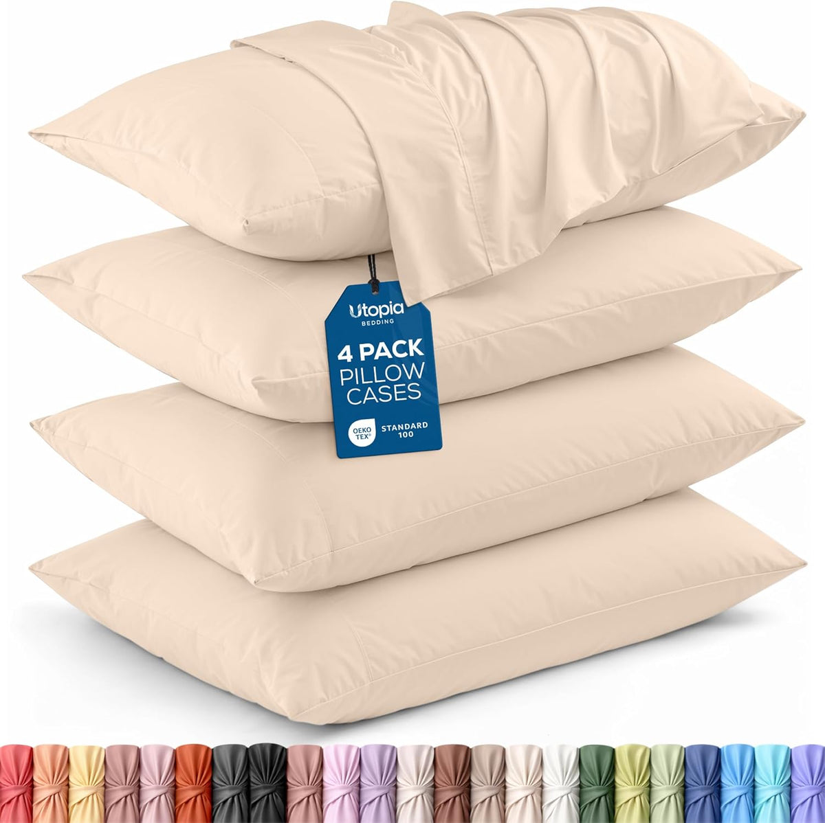 Utopia Bedding Queen Pillow Cases - Soft Brushed Microfiber - 4 Pack | Fade Resistant 20 X 30 Inches (Beige)