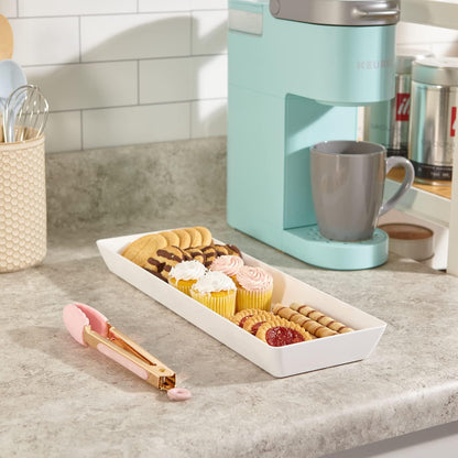 US Acrylic Avant White Plastic Serving Trays - Set of 4, 15” x 5” Narrow Reusable Platters for Appetizers & Desserts