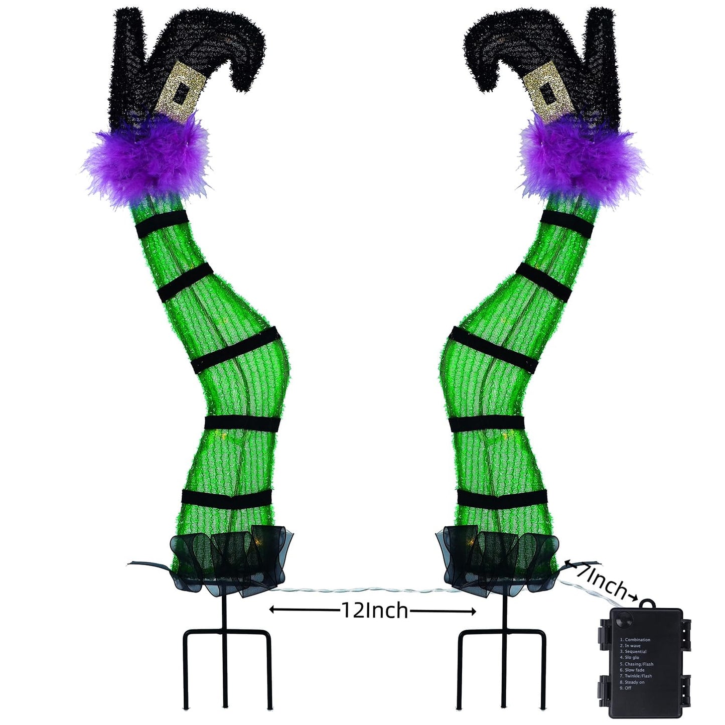 Juegoal Set of 2 Halloween Lighted Wicked Witch Legs with Stakes, 22" Light Up Tinsel Witch Prop, Halloween Yard Signs Timer & 8 Modes, Battery Operated for Outdoor Party Haunted House Garden Decor