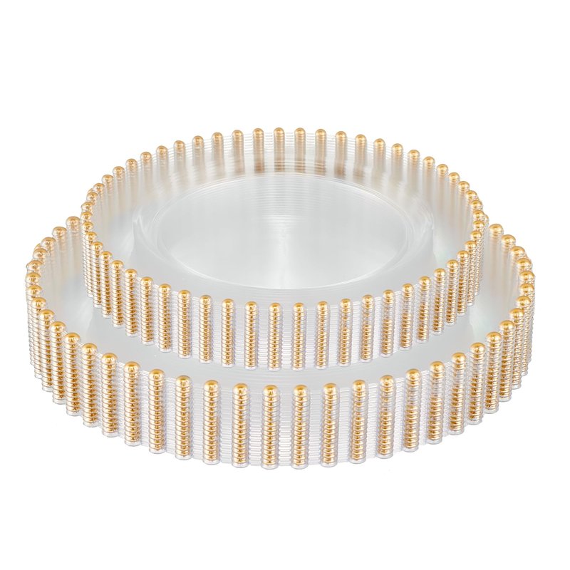 PLASTICPRO 32 Piece Combo Plastic Dinner Plates Disposable Plastic Fancy Heavy Duty Party Dishes 7 inch and 10 inch, Clear and Gold Beaded