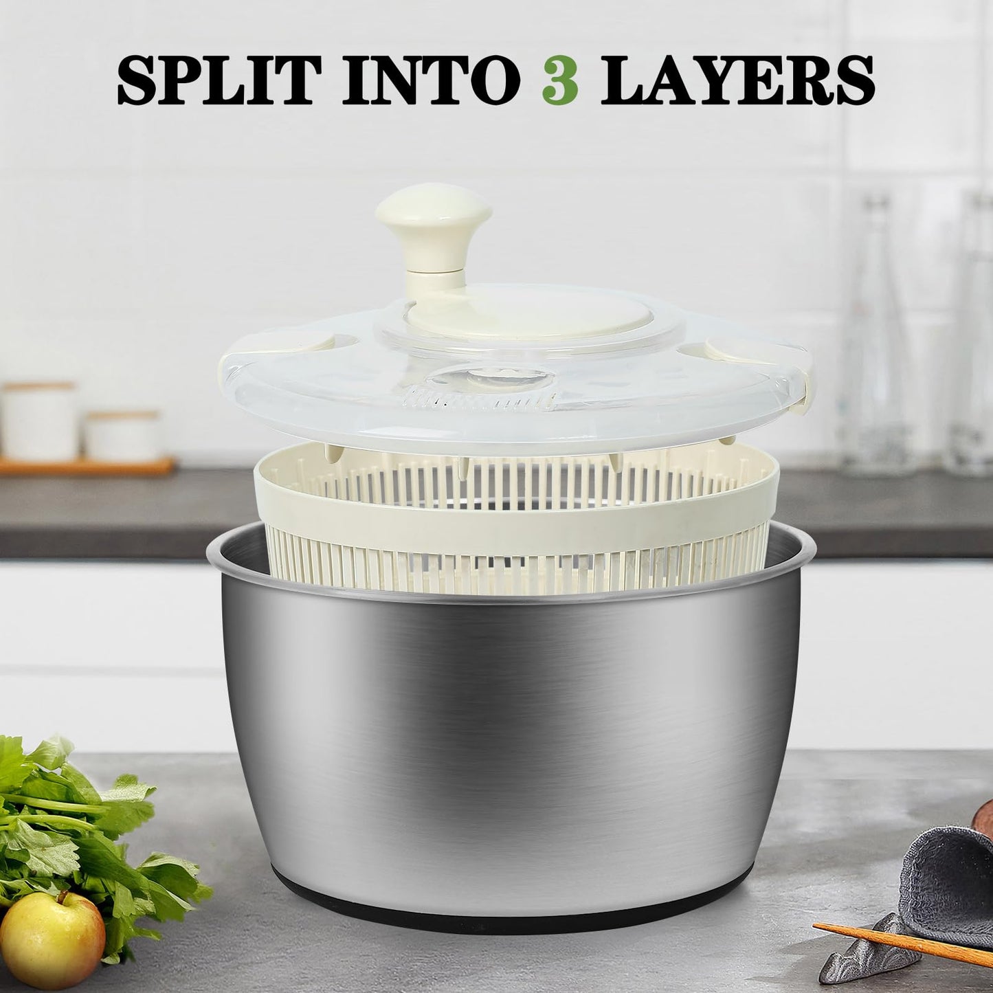 NIOSAVM 5Qt Stainless steel Salad Spinner, lettuce spinners,salad spinner BPA-Free small,Vegetable Dryer,Vegetable Washer,colander for kitchen,salad dryer spinner,fruit cleaner spinner