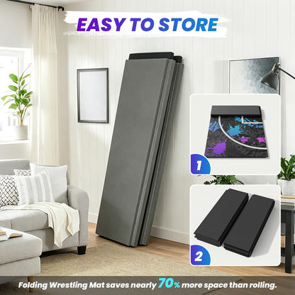 VOVERTAC Foldable Wrestling Mat - 3cm Thick Foam BJJ Mats for Home, Folding Wrestling Mats for Garage, Non-Slip Jiu Jitsu Mats for Grappling, Judo, Martial Arts, Kids & Outdoor