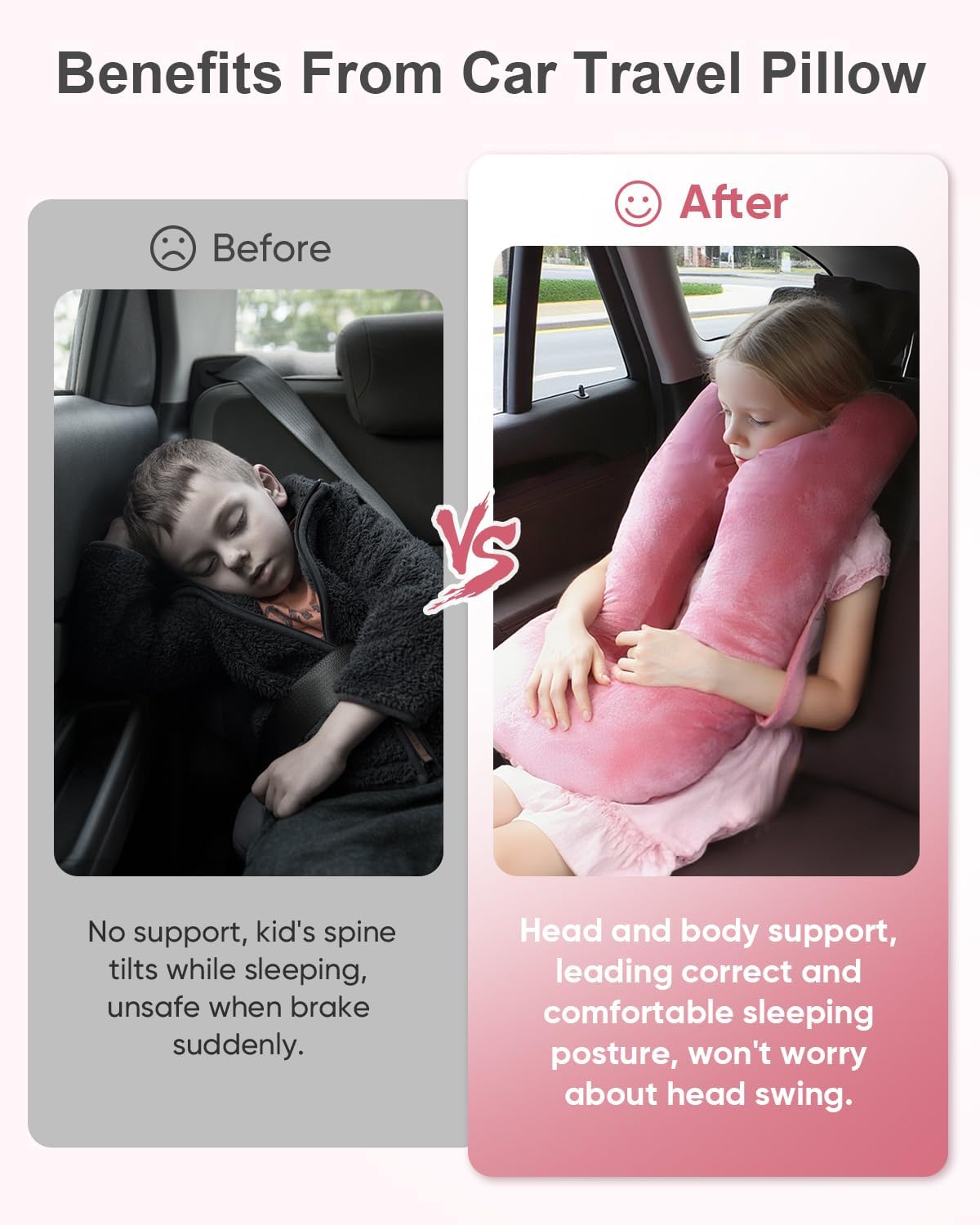 TinlyFinly Car Travel Pillow for Kids Adults, Raised Padding Head and Neck Support Car Seat Sleeping Pillow