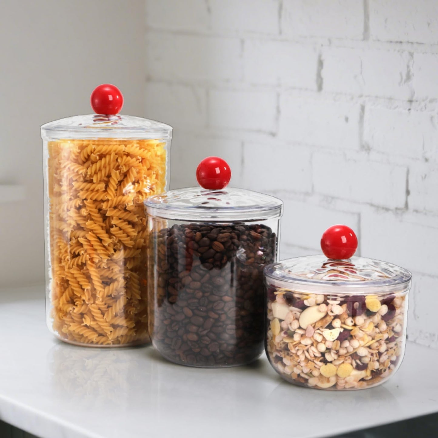 Nagpew 3 Pack Clear Candy Jar, Airtight Plastic Cookie Jars with Lids in 3 Sizes, Wide Mouth Food Storage Apothecary Container for Office Desk, Kitchen, Counter, 70 Oz, 45 Oz, 27 Oz
