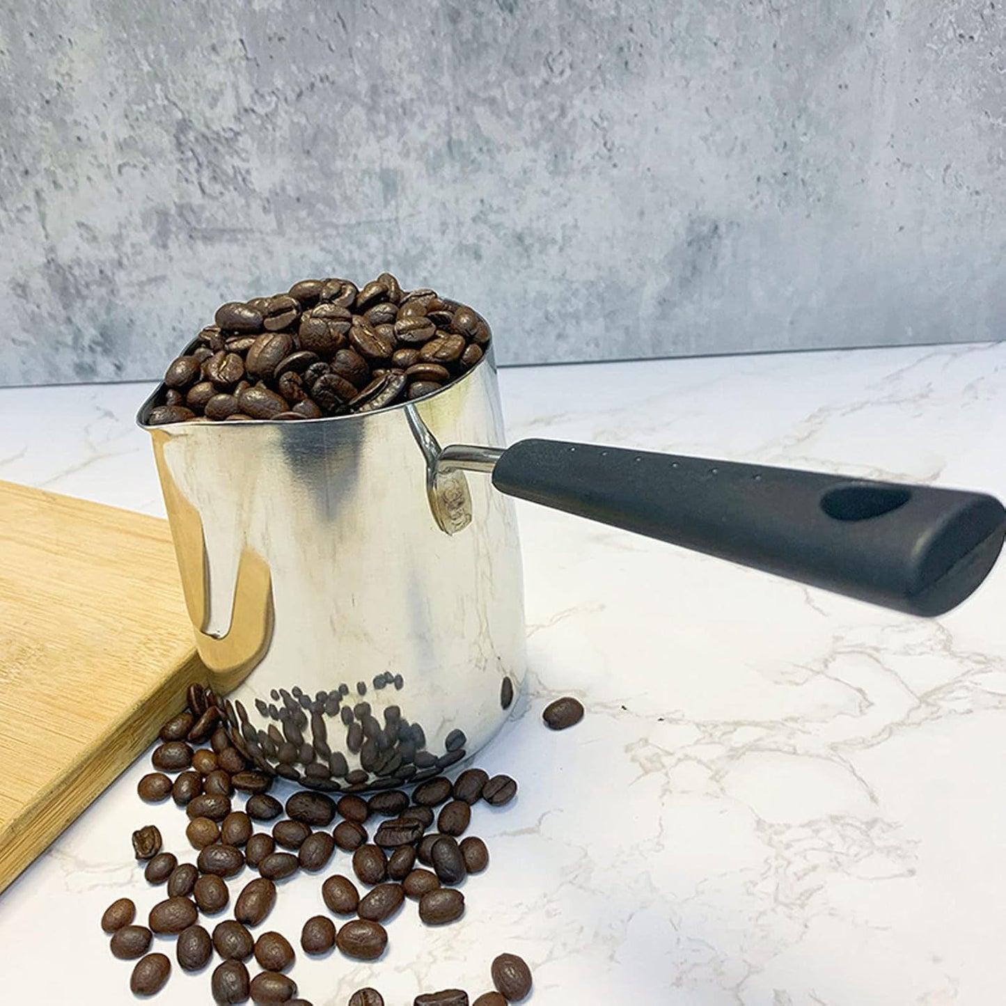 Long Handle Coffee Toroid Pitcher, 304 Stainless Steel Decanter, Rustproof Milk Frother Pitcher for Home Coffee Shop