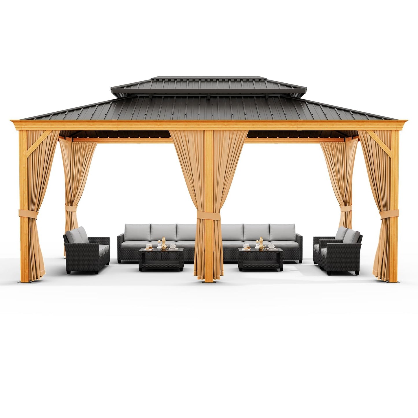 GAOMON Heavy Duty Aluminum Hardtop Gazebo with Double Metal Roof – Mosquito Netting & Privacy Curtains – Durable Outdoor Pavilion for Patio, Garden, Deck, Backyard, Lawn – Black Spray, Gray Cloth,