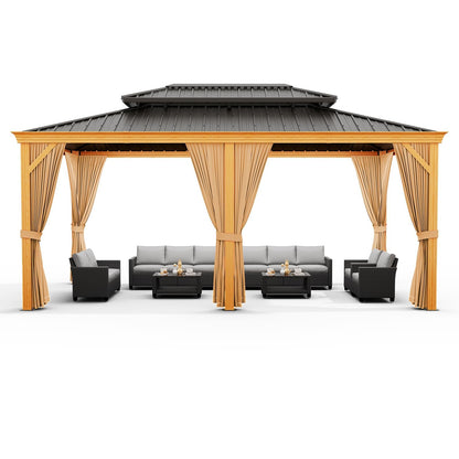 GAOMON Heavy Duty Aluminum Hardtop Gazebo with Double Metal Roof – Mosquito Netting & Privacy Curtains – Durable Outdoor Pavilion for Patio, Garden, Deck, Backyard, Lawn – Black Spray, Gray Cloth,