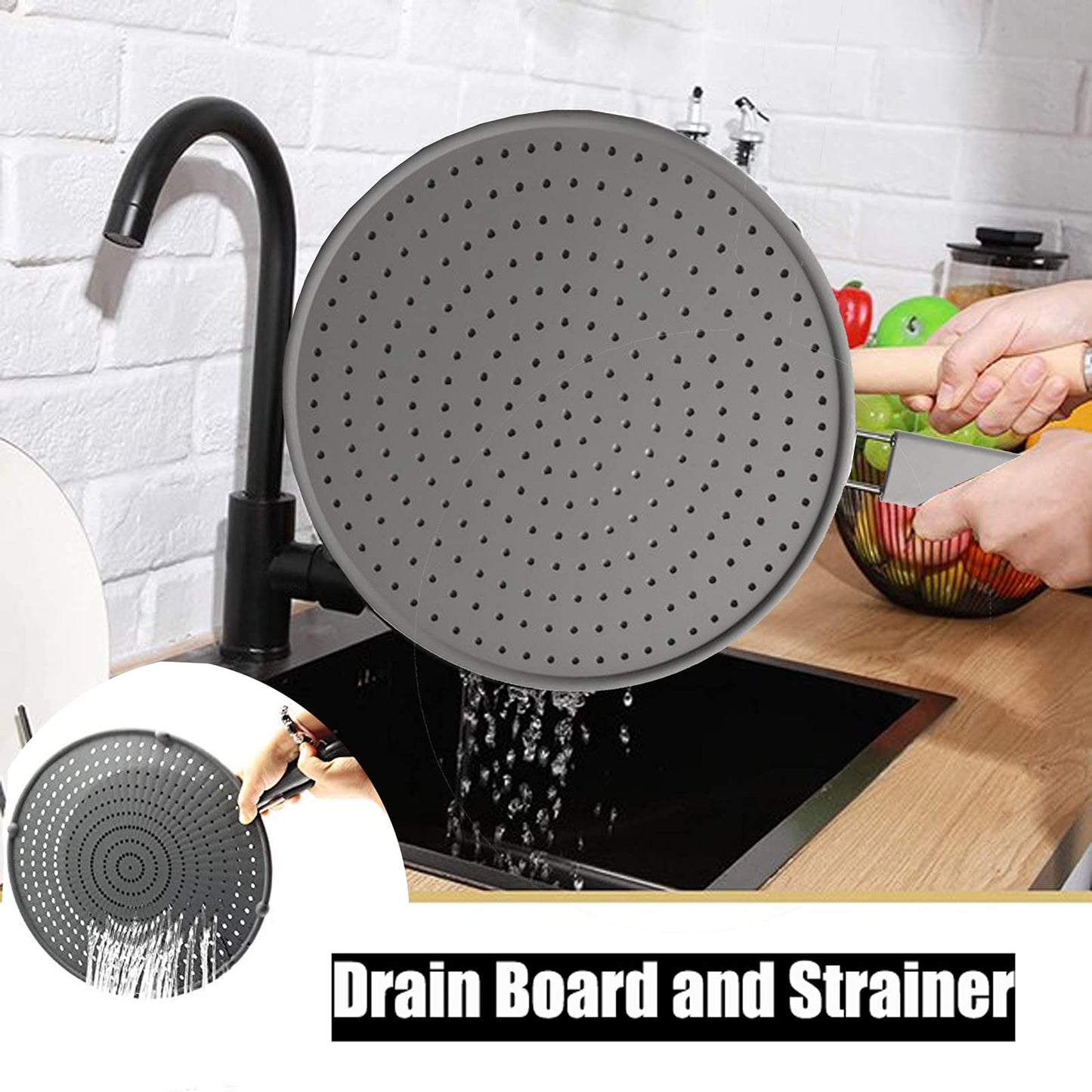 Silicone Splatter Screen Pan Cover 11", Heat Insulation Cooling Mat, Strainer, Drain Board, Oil Splash Guard for Frying Pan, Non-Stick, Heat Resistant Universal Pan Cover