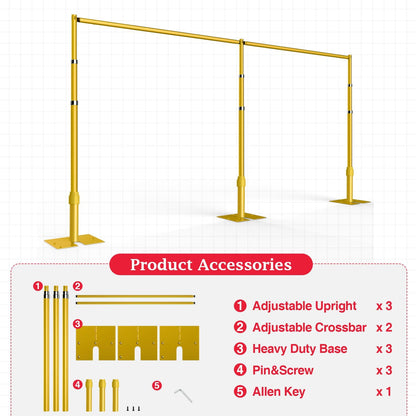 EMART Backdrop Stand Heavy Duty 8.9ftx20ft, Adjustable Pipe and Drape Photo Background Support Kit, Metal Frame with Flat Base for Wedding Birthday Party Banquet Decorations-Gold