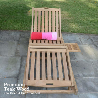 TITAN GREAT OUTDOORS Ash & Ember Grade A Teak Reclining Sun Lounger, Four Adjustable Backrest Position, Fold-Up Knee Positions, Pull-Out Tray, Weather-Resistant Outdoor Chaise Lounger with Wheels