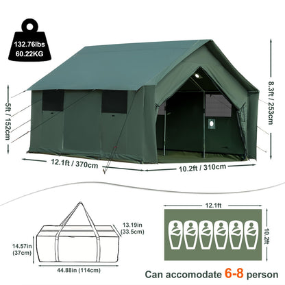 WaldZimmer Cotton Canvas Wall Tent with Rain Canopy Waterproof Outdoor Tent for Hunting Family 4 Season Camping Tents Heavy Duty Steel Frame&PVC Floor, Green