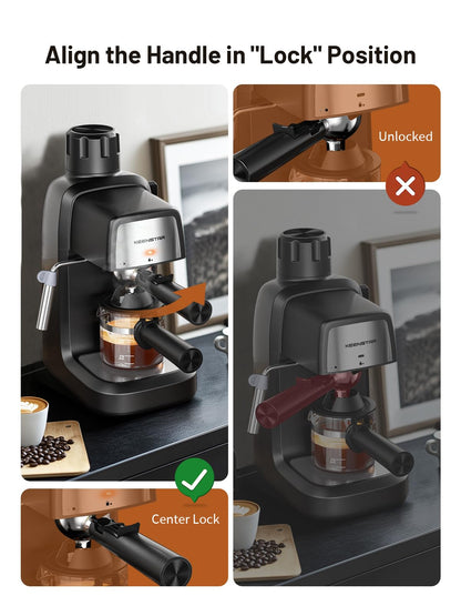 KEENSTAR 3.5Bar Espresso Machine with Milk Frother, 800W Compact Espresso and Cappuccino Machine with Preheating Function, 4 Cup Espresso Maker for Cappuccino or Latte, Gift for Coffee Lover