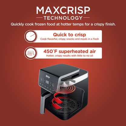 Ninja XL Air Fryer with MaxCrisp | 6.5 QT Capacity | 6-in-1 Max Crisp, Air Fry, Roast, Bake, Reheat & Dehydrate | 450°F Temp | 1750 Watts | Nonstick Basket, Crisper Plate & Recipe Guide | Grey | AF181