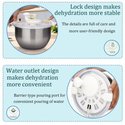 DuZhiLixon 6L-Stainless Steel Salad Rotator, Non-Slip Base, Vegetable Dishwasher, Multi-Use Lettuce Spinner, Kitchen Strainers.